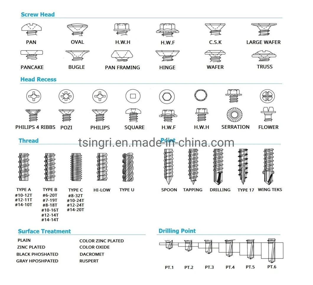 TGR/Tsingri A2 Steel Double Thread SS304 Bi-metal Thin Sheet Self-drilling Tapping Screw Fasteners